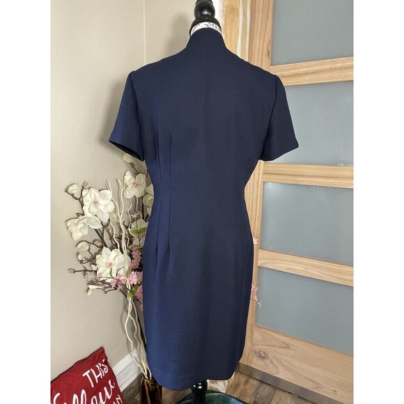 VTG 80s Jessica Howard Asymmetrical Closure Button Up Navy Blue Dress Sz 12 - Picture 7 of 11